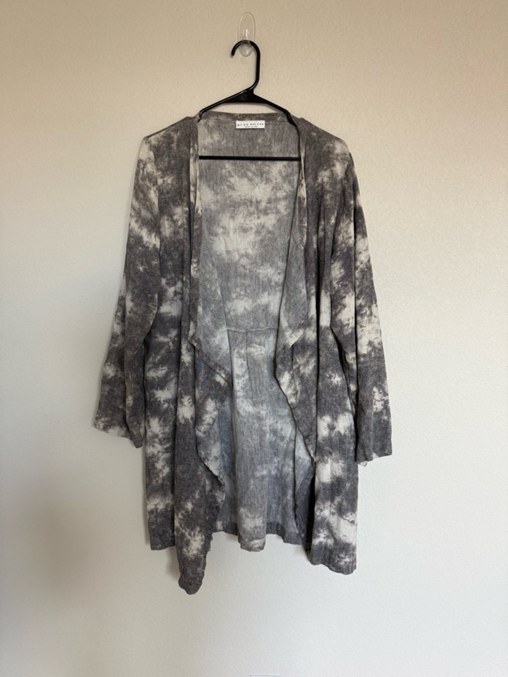 Bryn Walker Linen Tie Dye Open Cardigan Kimono Lightweight Outerwear Grey Boho S